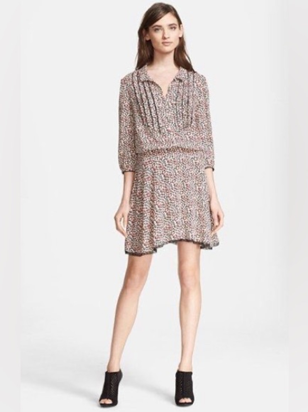 Zadig & Voltaire Raspail Print Coeur Dress M Heart Print Viscose Lace Trim Boho